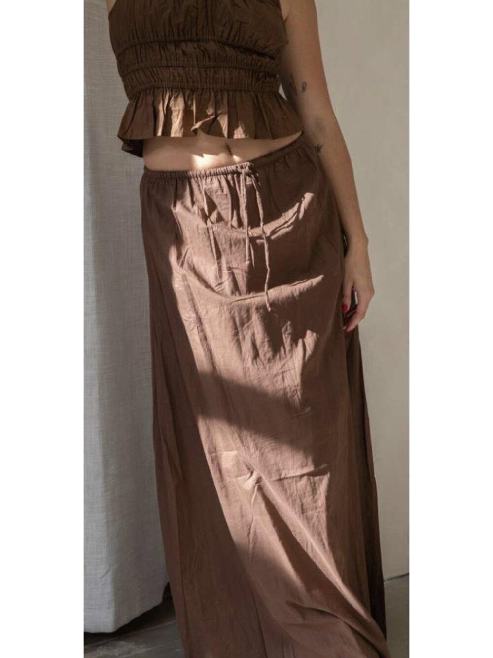 FAITHFULL THE BRAND Jaddha Maxi Skirt Chocolate Brown US 4 Minimalist Boho